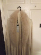 Sosandar Brand Longline Faux Fur Collar Cream Cardigan Size 18 BNWT reduced to c