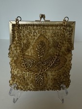 Vintage Small Hand Beaded Purse/Clutch Made in Hong Kong Gold