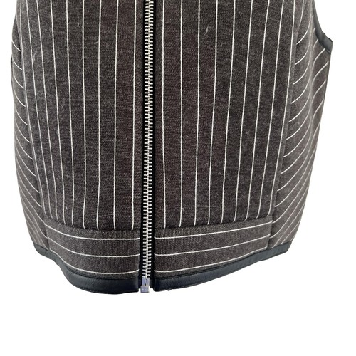 Jonathan Simkhai Vest Womens Medium Gray Pinstripe Wool Blend Leather Trim Zip - Picture 3 of 21