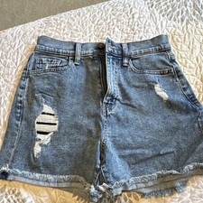Juniors 5/27 Blue Denim Cut Off Shorts Distressed Frayed Hem 5-Pocket Flat Front