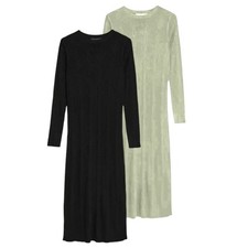 EX M&S RIBBED MIDI DRESS Black Crew Neck Ladies Knitted Dress Party Warm 