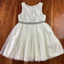 White Formal Girls 6 Dress Sleeveless Sequins Tulle Party Church Flower Girl