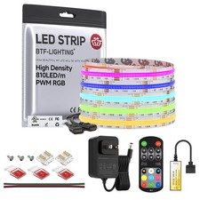 BTF-LIGHTING FCOB RGB COB LED Strip Lights Kit UL Listed 810LED/m 16.4FT 10mm Wi