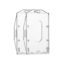2 Pack Hard Plastic Badge Holder, Dual-Sided Horizontal and Vertical ID Clear