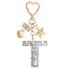 Cute Initial Letter Keychain, Letter T Keychains for Women Girls Bling Silver
