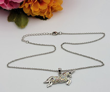 Silver Plated AB Crystal Unicorn Pendant Necklace 18" Adj. ATI BR CN