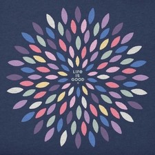 NWT Women's Life Is Good Pretty Flower Burst Blue LS Crusher LITE Hooded Tee