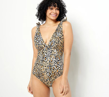 Kim Gravel x Swimsuits For All Tie Shoulder One Piece Animal 12 New
