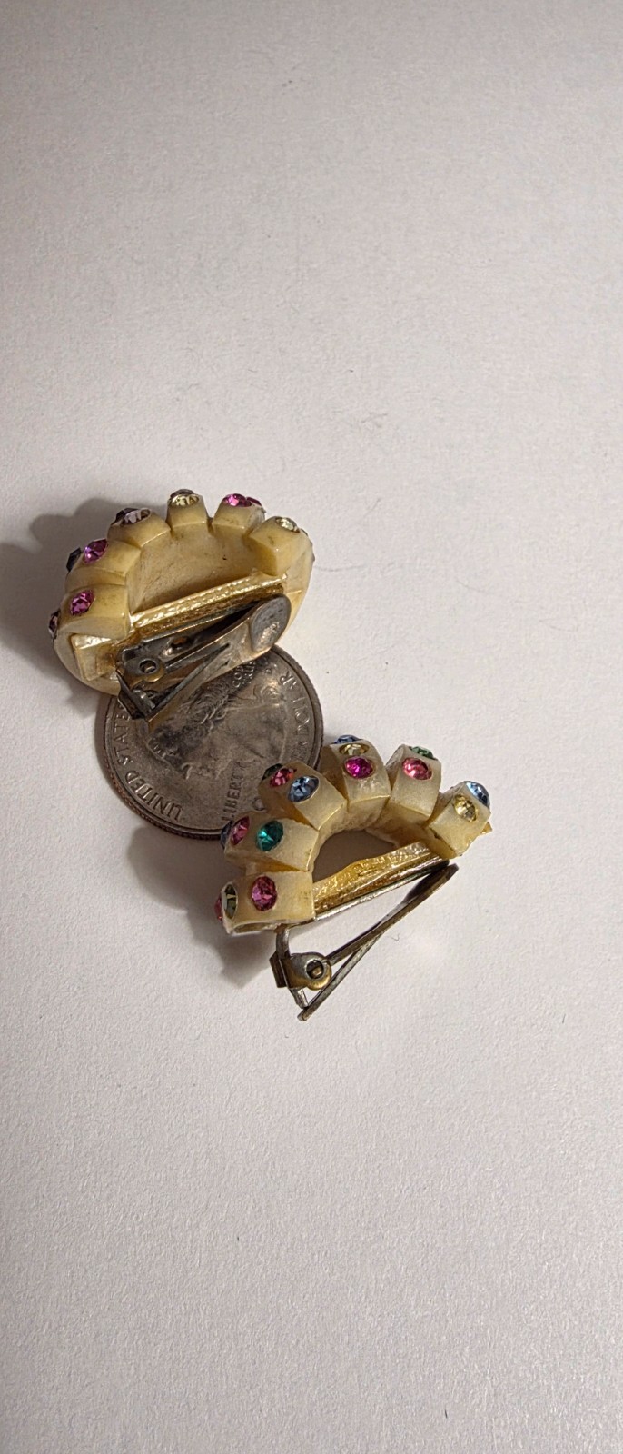 Multi-Colored Rhinestone Molded Celluloid Half Ho… - image 4