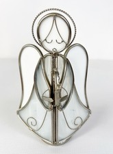 Vintage 3 Dimensional White Stained Glass Angel Harp Candle Holder Christmas