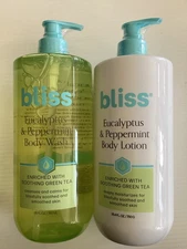 bliss BODY LOTION & WASH Eucalyptus & Peppermint 26 oz x2 SHOWER GEL & CREAM (2)