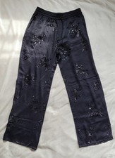 Zara Womens Flowy Black Embroidered Sequin Wide Leg Pants NWT Size Medium