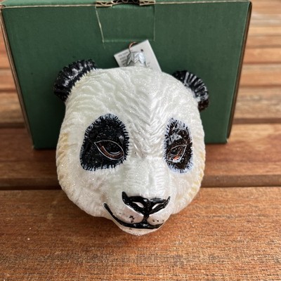 HANDMADE White Panda Bear Head Slavic Treasures Poland Hand Blown Ornament