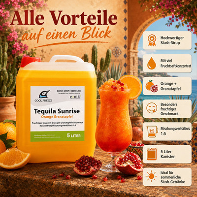 Slush Eis Sirup Tequila Sunrise-alkoholfrei | 5L | Perfekt zum Mixen mit Aperol!