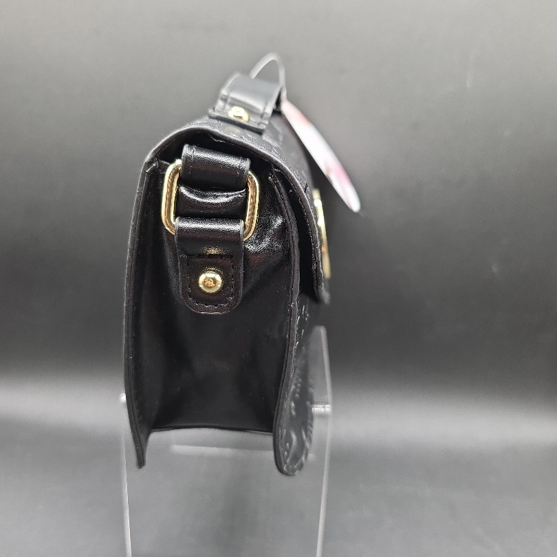 NWT F·A·O SCHWARZ. Black Clutch Bag Top Handle Embossed Pattern Evening