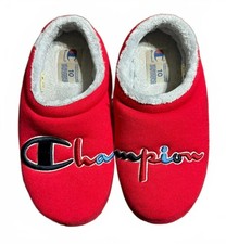Womens Champion Shuffle Script Slippers Shoes Red Blue Grey Gray 10