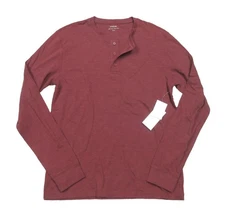 Vince Men's Pomegranate Red Solid Slub Cotton Long Sleeve Henley T-Shirt $110