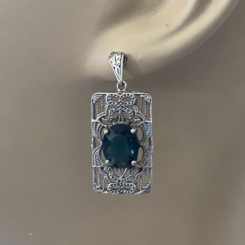 Blue Sapphire CZ 925 Sterling Silver Edwardian Style Post Earrings - Picture 12 of 14