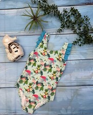 Girls Flamingo Print One-Piece Swimsuit with Ruffle Trim Bow Accent
