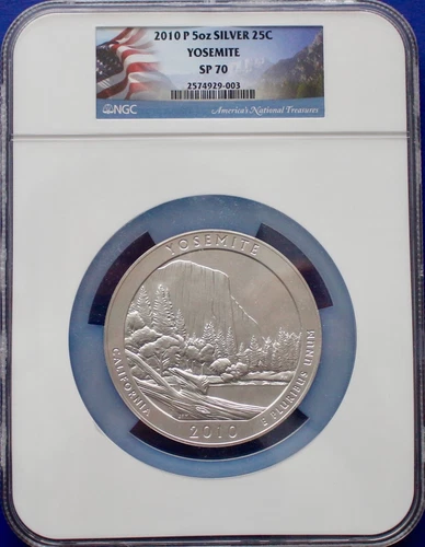 2010 P 5 Oz Silver Coin 25c America The Beautiful Yosemite SP70 NGC