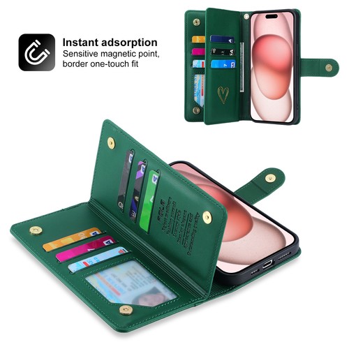 For iPhone 16 15 Pro Max 14 13 12 11 WOMEN Leather Card Wallet Flip Case + Strap - Picture 61 of 78