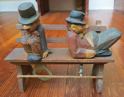 ANRI 2 CARVED BUMS ON A PARK BENCH CORKSCREW & BOTTLE OPENER BAR SET