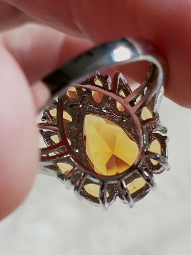 Yellow Honey Topaz Leaf Halo Statement Sterling Silver Ring Very Sparkly! sz 7 - Picture 8 of 20