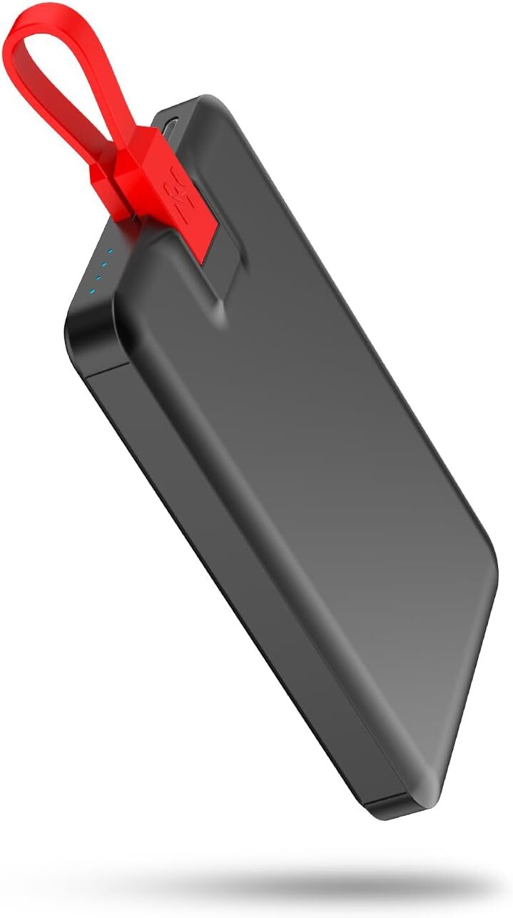 5000mAh Portable Charger with Built-in Cable - Black Power Bank-image