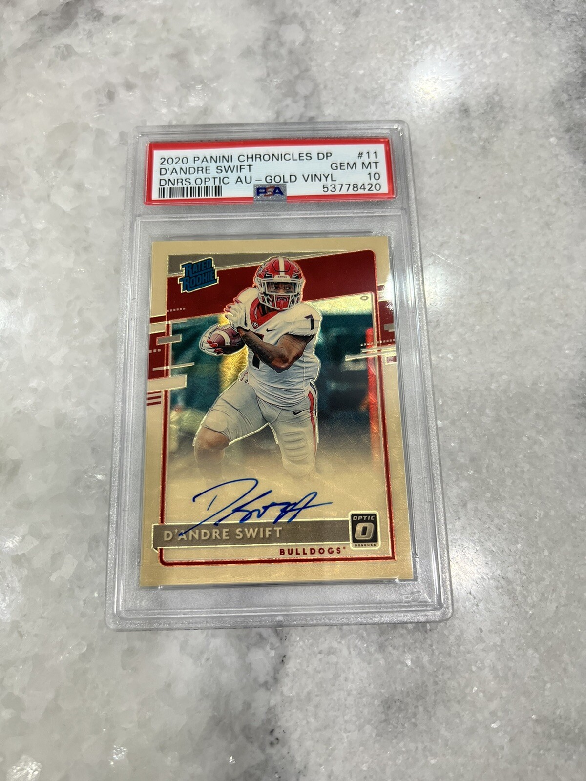 D'Andre Swift Panini Chronicles Draft Picks Donruss Optic Rated Rookies Autographs #11 Gold Vinyl