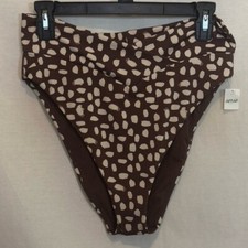 AA-7 Aerie NWT High Waisted High Cut Cheeky Brown  Cream Bikini Bottoms Size XL