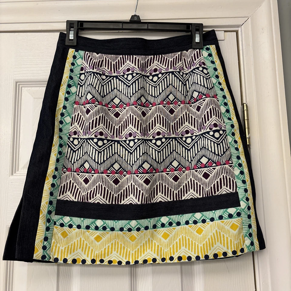 Minifalda Nanette Lepore vintage para mujer mezcla de lino seda estampado múltiple línea A 4 Foto 2 de 4