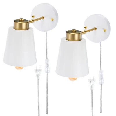 FIPUX 2pack Plug in Wall Sconces Adjustable Wall Lights with Switch for Bedside White