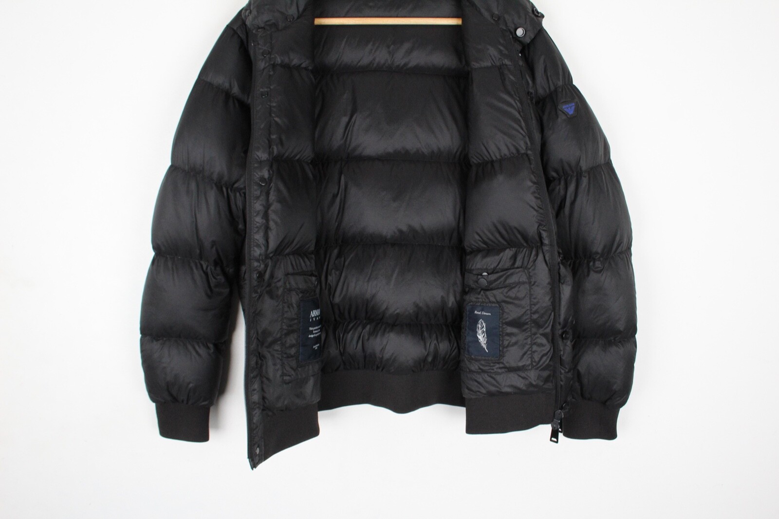 Armani Jeans Puffer Jacket Down Coat Black Full Zip Insulated Mens Size