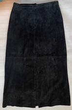 VINTAGE BRANDON THOMAS 12 SUEDE LEATHER, WOMEN'S BLACK MIDI STRAIGHT SKIRT, EUC