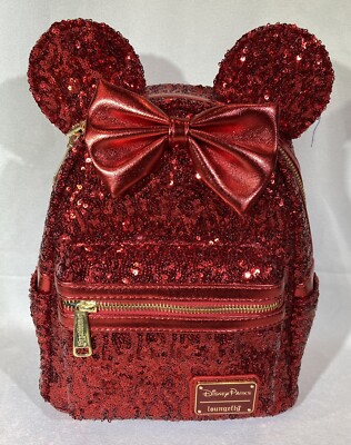 Disney Parks Loungefly Minnie Mouse Red Sequined Sequins Mini