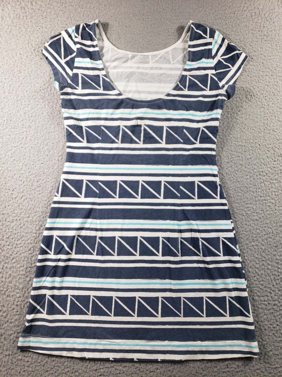 Mahi Gold Dress Women's Small Blue White Striped Knee Length Cotton Stretch