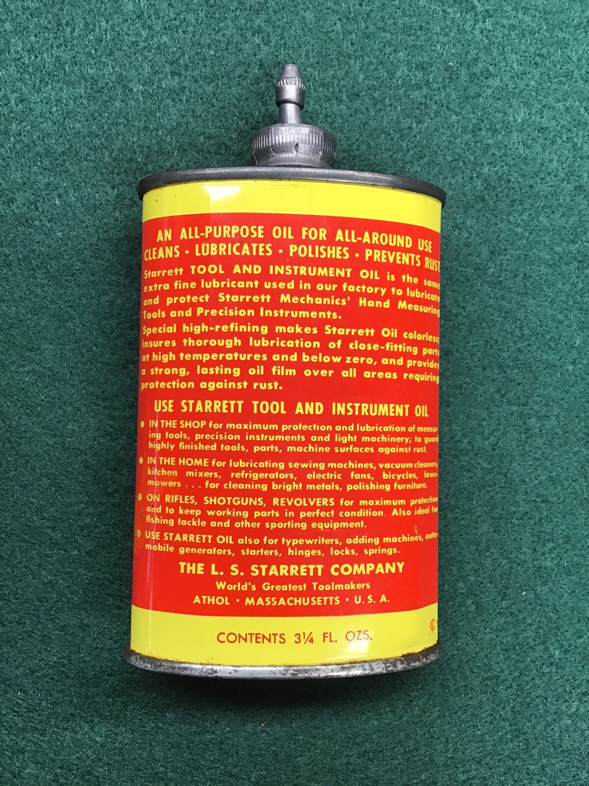 Vintage Starrett Tool And Instrument Oil Can Lead Top 1950’s ? RARE