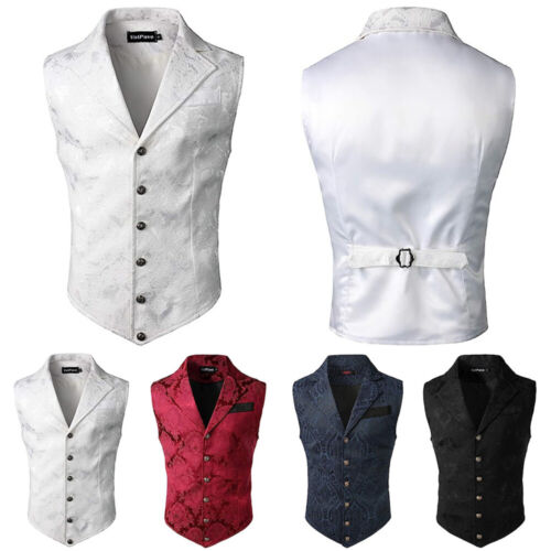 Men Victorian Suit Vest Single Breasted Jacquard Steampunk Gothic Waistcoat Tops - Picture 1 of 28