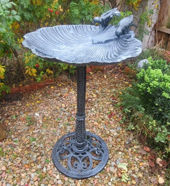 Vasca Per Uccelli Da Esterno In Metallo Con Catene, Fiorata, 27x7x63 Cm – Mangiatoia E Decorazione Da Giardino