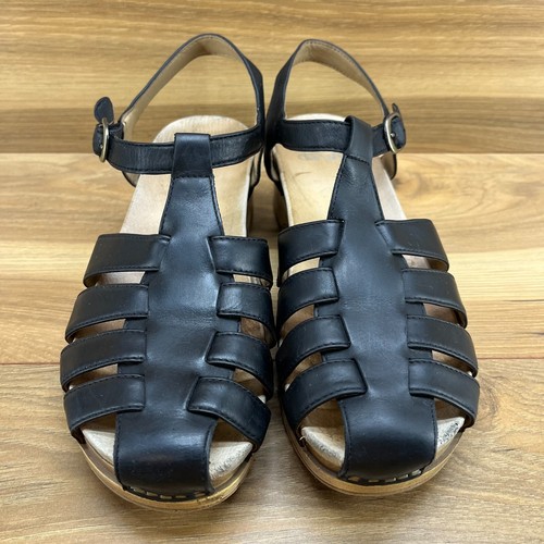 Dansko Milly Womens Size 8 EU 38 Black Leather Wedge Sandals Fisherman - Picture 4 of 10