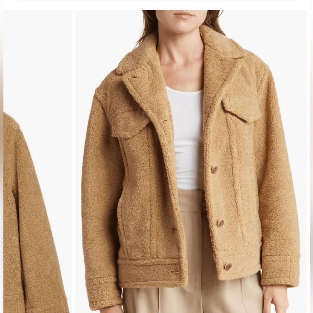NWT VINCE faux shearling jacket in caramel Sz L | eBay