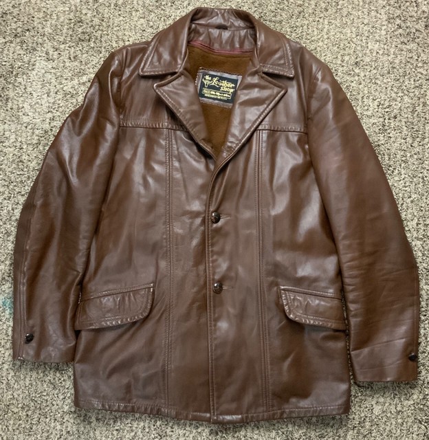 Vintage 1970s Sears The Leather Shop Brown Lined Leather Jacket Mens