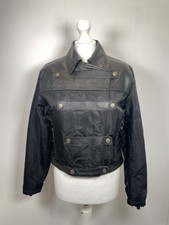 Harley Davidson Jacket Size Medium Ladies Black Leather Trim Zip/button Up Biker