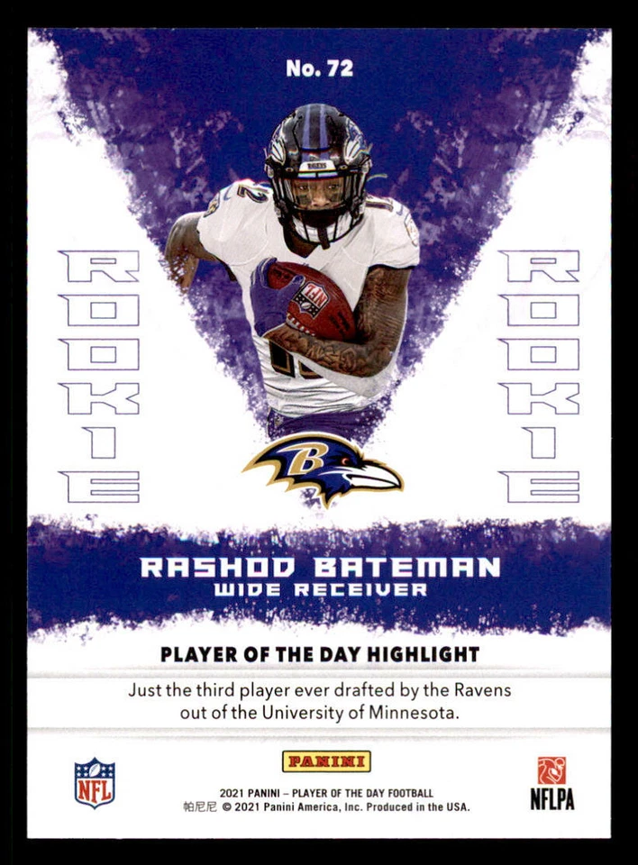 2021 Panini Player of the Day #72 Rashod Bateman (ref 236479) - Image 2 of 2