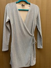 H&M Divided gold medium glam party Wrap Dress Short sparkles womens cocktai 