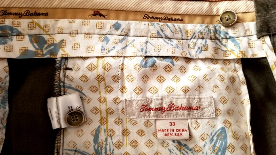 Men's Tommy Bahama Size 36 Deck Shorts Pleated Chino 100% Silk Khaki Olive — 第 4/4 张图片