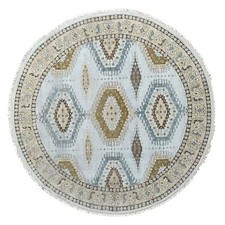 8'x8' Gossamer Veil Gray Hand Knotted Zoroastrian Village Wool Round Rug R84921