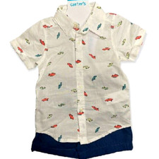 Carter's 12M Baby 2-Piece, Cars Design, Button-Down Shirt  Blue Short Set