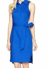 $395 Adrianna Papell Women's Blue Sleeveless Collared High-Low Sheath Dress Sz 6