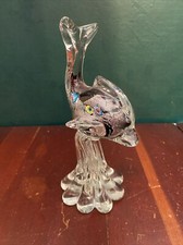 Vintage Murano Style MCM Art Glass Clear Hand Blown Fish Figurine Multicolor